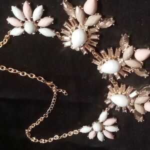 Sage Elegant Floral in Gold and White blue & lavender statement necklace